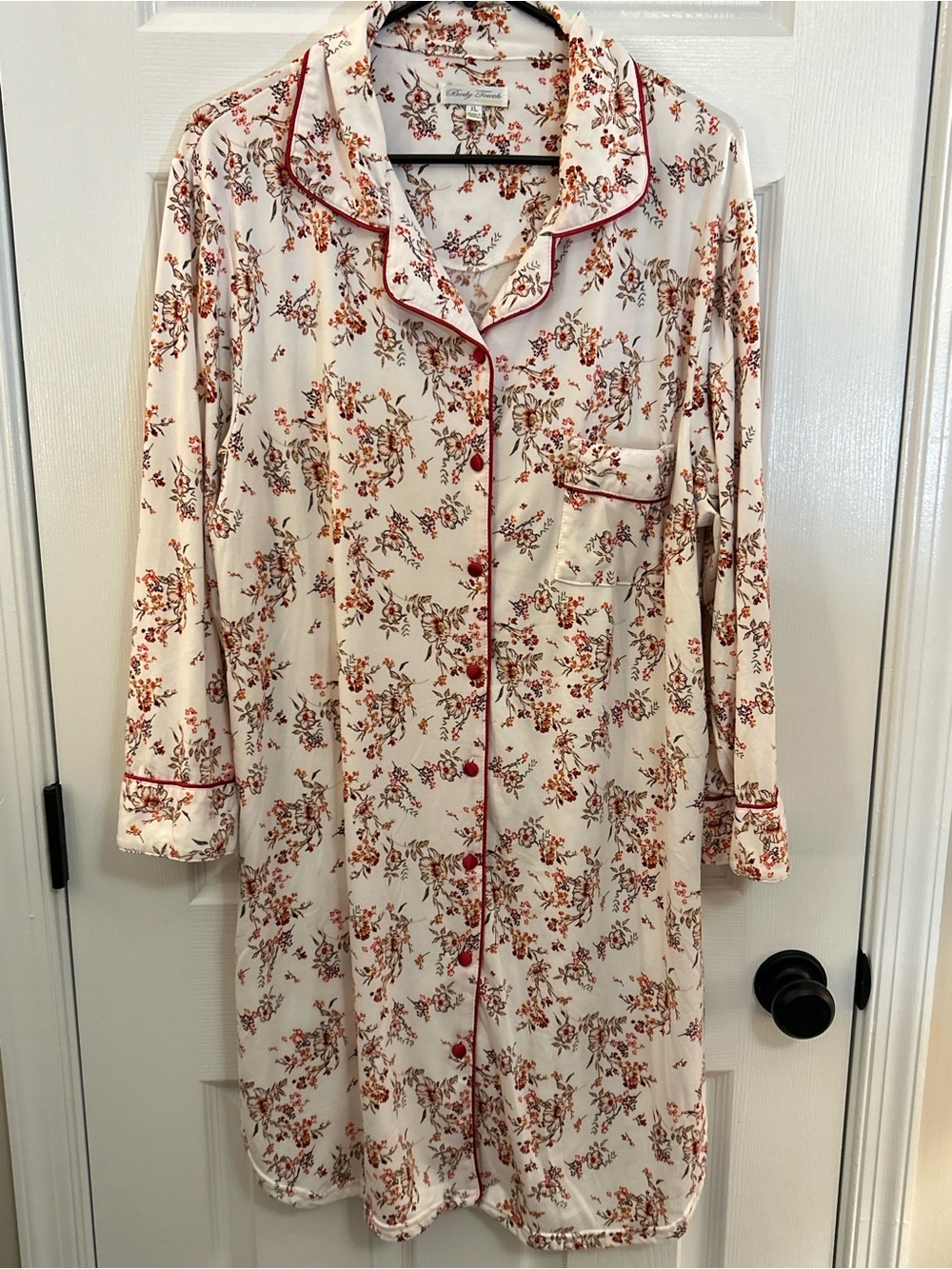 Body Touch Classics Floral Long Sleeve Sleepshirt Nightgown White Red XL
